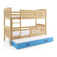 Gyerek emeletes ágy KUBUS kihúzható ággyal 90x200 cm - fenyő Kék